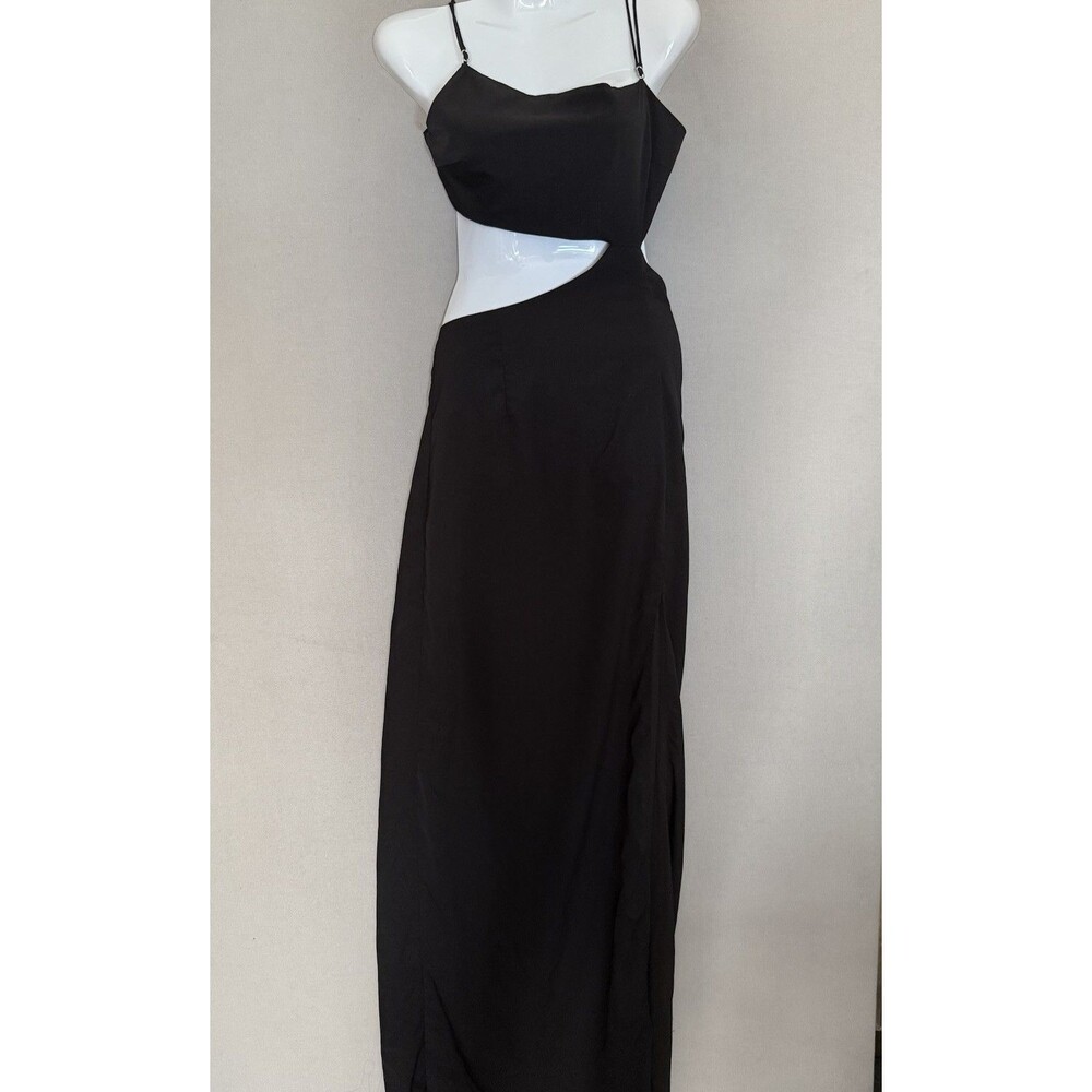 Super Down Maxi Dress Small Black Womens Cut Out Slip Long Party Cocktail
